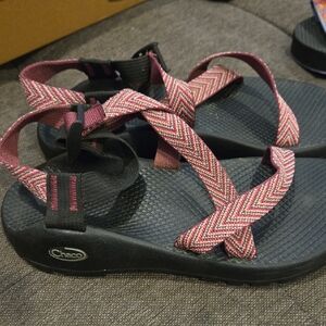 Chaco Zigzag Strap Sandals in Pink and Black